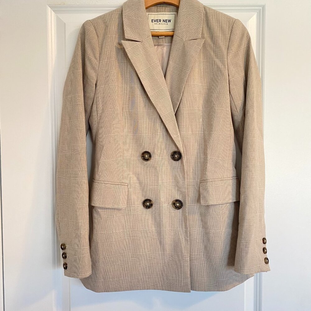 Plaid Grey/ Beige four buttons blazer